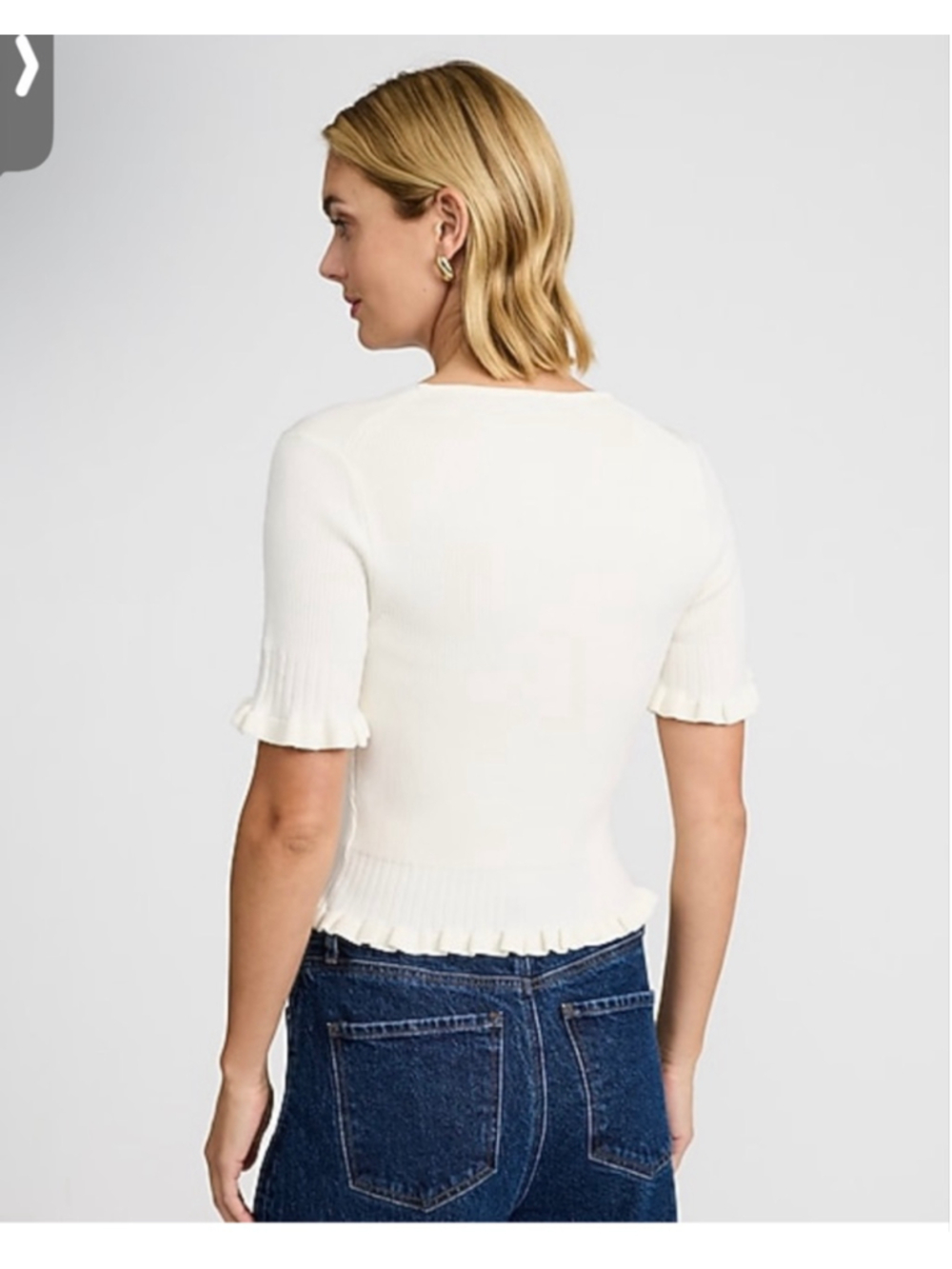 Express Cream Ribbed Tie-Front Crop Top - Picture 2 of 4